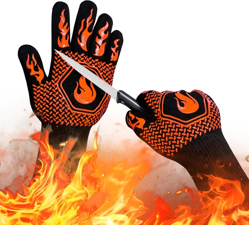 DKHDBD BBQ Fireproof Gloves, Grill Cut-Resistant Gloves 1472°F Heat Resistant Gloves, Non-Slip Silicone Oven Gloves, Kitchen Safe Cooking Gloves for Oven Mitts,Barbecue,Cooking, Frying,13.5 Inch-Orange - Image 1